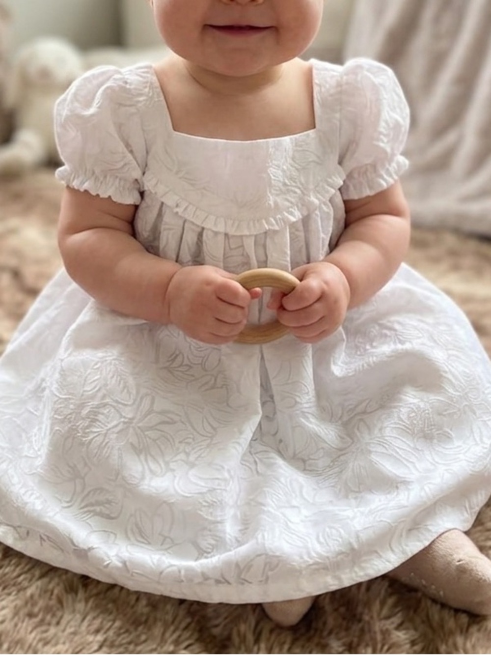 Joie White Floral Square-Neck Puff Sleeve Dress